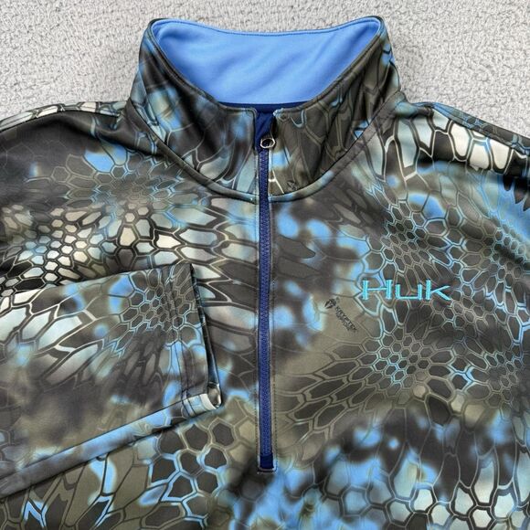Huk Pullover Mens XL 1/4 Zip Kryptek Neptune Fleece Blue Fishing Long Sleeve - Picture 1 of 8